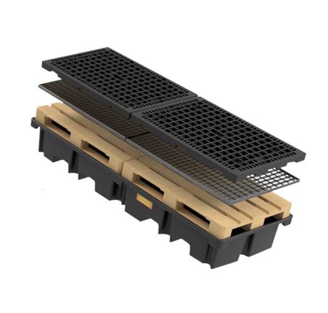 Kármentő tálca 425 l, acélráccsal – 2 db 120x80 cm-es raklaphoz